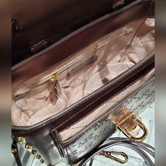 New 🎀 Michael Kors MANHATTAN MD Satchel Bordeaux Bronze Color - Picture 8 of 10